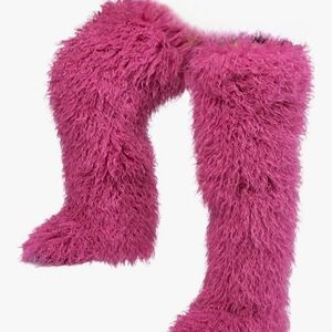 Rose Red Faux Fur Thigh-High Boots NWT